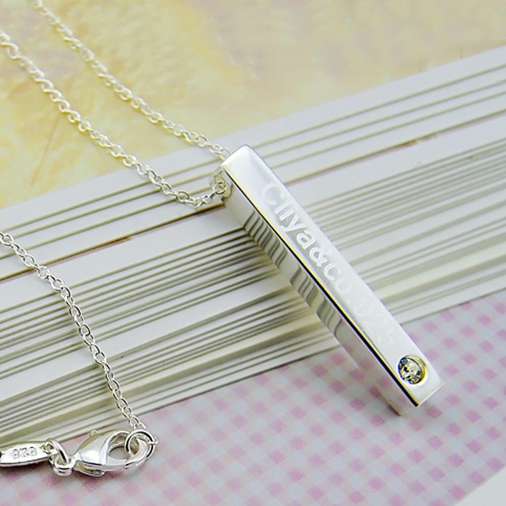 Women's 925 Sterling Silver Necklace Letter Cuboid Pendant Rolo Chain 41-43-46CM - Minimalist Jewelry Gift