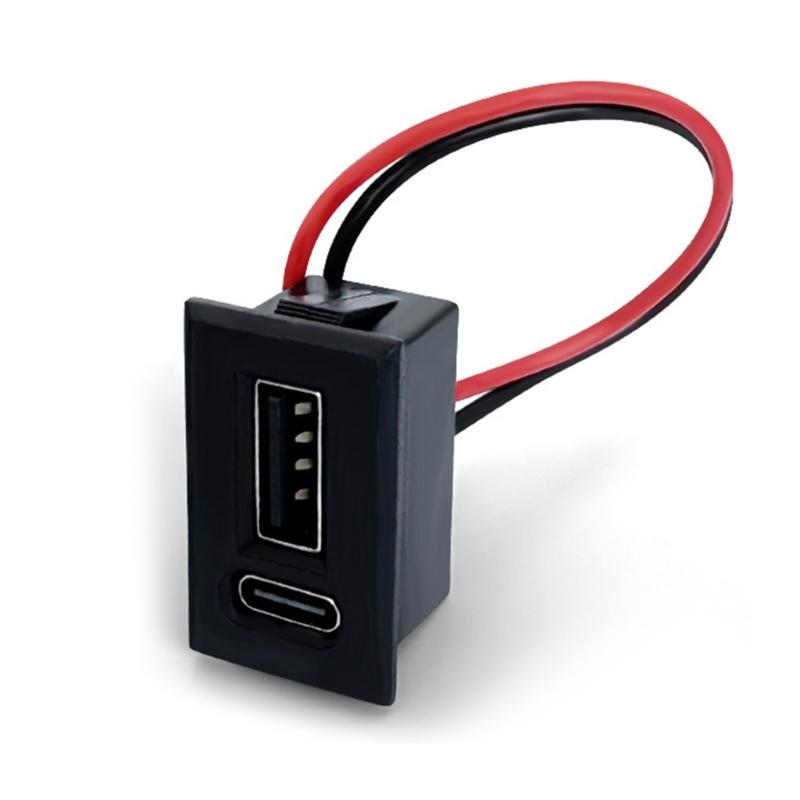 Lamp Charging Socket with Cable Connectors USB Female Base Type C Double Layer Socket 2 Port Adapter for LED Light Toys