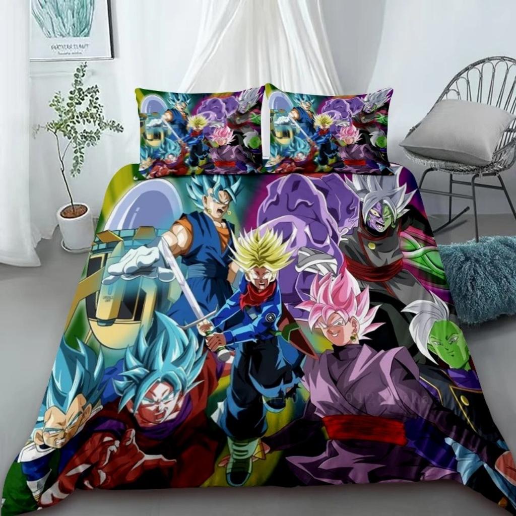2026 Hot Sale Japanese Anime Dragon Ball Son Goku Bedding Set Quilt Cover Twin Full Bedroom Bed Decor for Teens Best Gifts