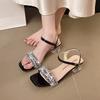 Summer New Rhinestone Word Sandals Women's Retro Ethnic Style Square Head Roman Sandals Wear Casual Fashion Sandals