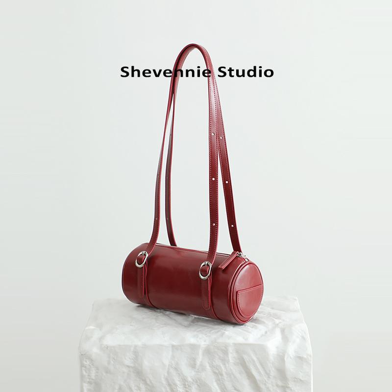 

2024 A/W Genuine Leather Boston Cylinder Shoulder Bag