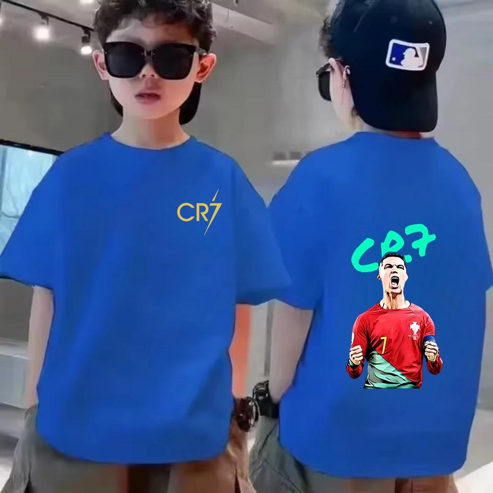 Sommar Bomull Barn T-shirt CR7 Ronaldo Andningsbar Pojke Vardaglig Mode Kortärmad Barn Idol Kläder Sport Baby T-shirt Toppar