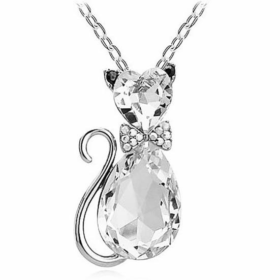 Luxus Braut Damen Hochzeit Charme Anhänger Katze Strassstein Halskette Party