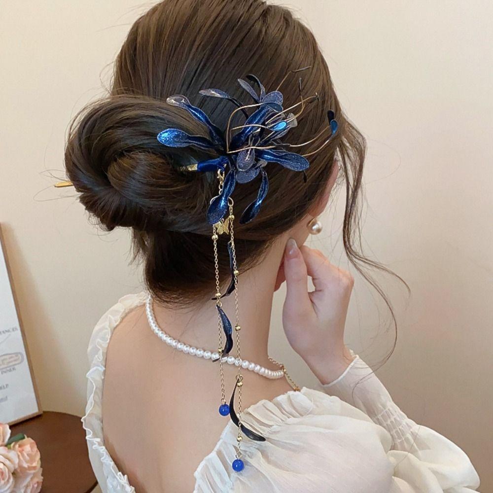 Super Fairy Dripping Oil Tassel Hairpins Hanfu Chopsticks  For Woman Girl Hair Accessories