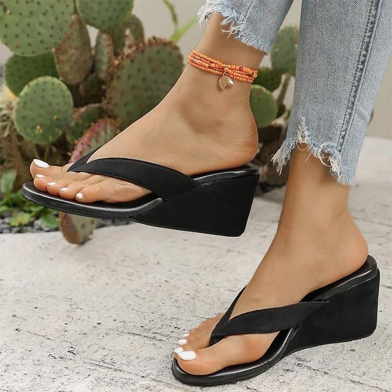 Fashion Leopard Wedges Sandals for Women 2025 Summer Lightweight High Heeled Flip Flops Mujer Woman's Comfort Non Slip Slippers Women
