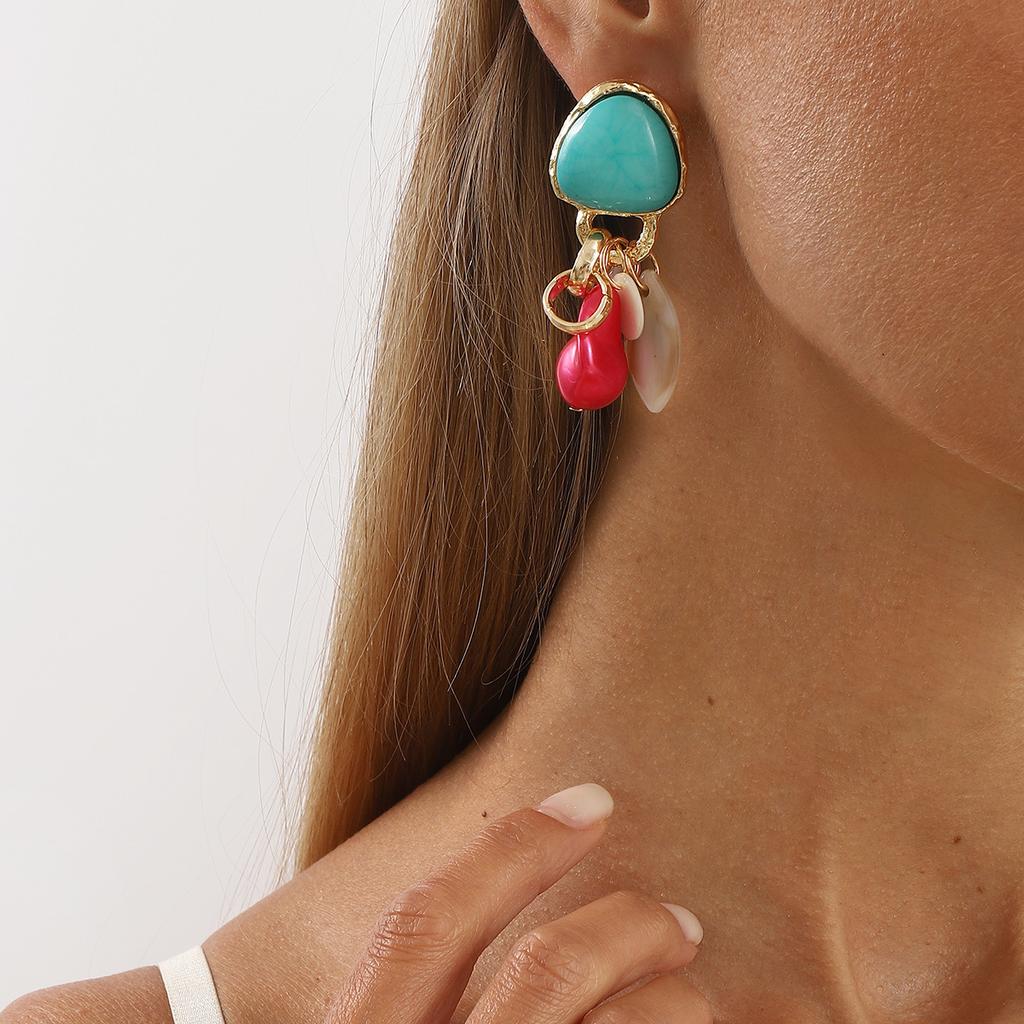 European American Retro Ethnic Style Earrings Za Trend Design Irregular Geometric Resin Beaded Drop Earrings For Women