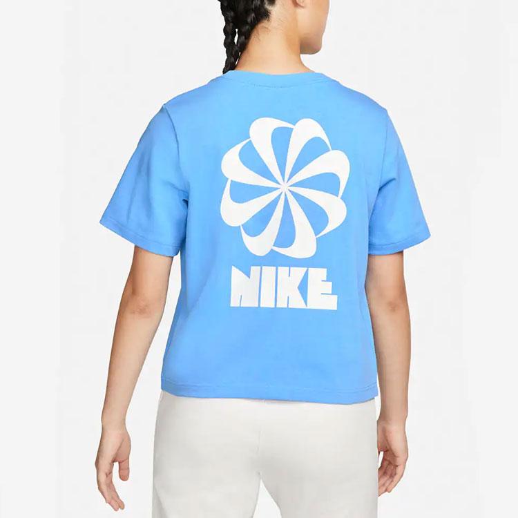 Nike X Atmos Pink Collaboration NSW Circa Series Letter Pattern Printed Crew Neck Short Sleeve T-Shirt Women T-Shirt Blue DV1380-412
