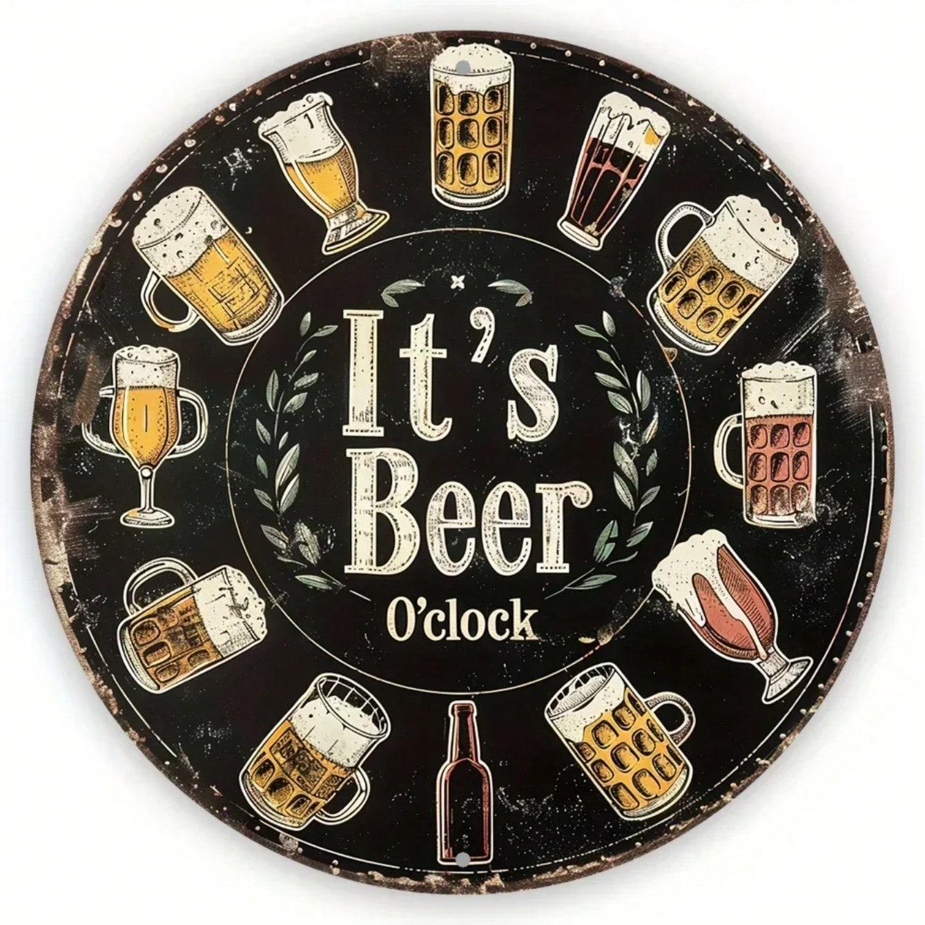 

Metal Tin Sign It s Beer Time Round Decor For Home Kitchen Office Garage TYA0303-20x20cm різнокольоровий