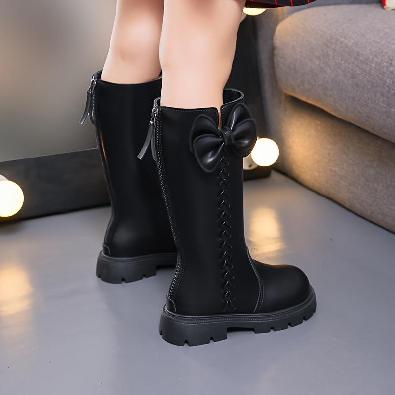Girls High Top Winter Boots Bow Detail Slip Resistant Rubber Sole Zipper Closure Warm Fabric Lining