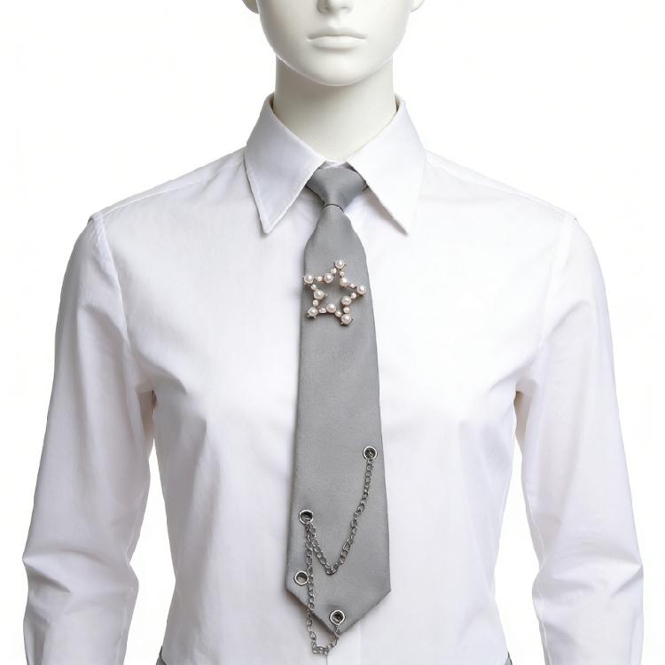 Student Pre Tied Neck Ties Preepy Look Pearls Star Metal Chain Dark Tie Cravat Neck Wear Accessories