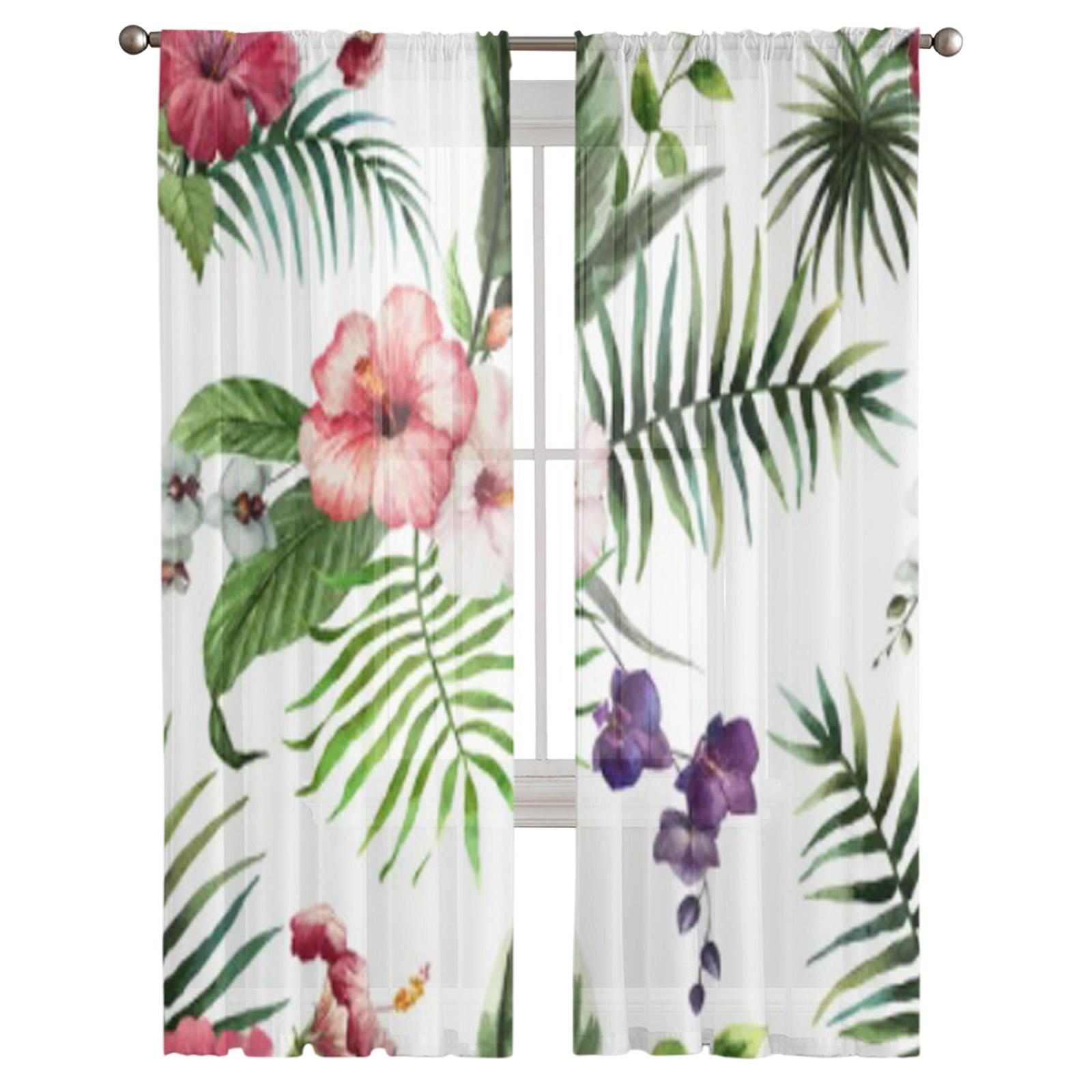 

Красивые тропические листья Прозрачные шторы для спальни Гостиная Тюль Шторы для кухни Оконные вуаль Шторы 135W x 114H(cm)