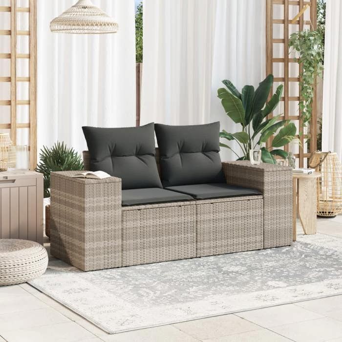 VidaXL Canapé de Jardin 2 Places et Coussins, Siège avec Housse, Meuble de Terrasse Patio Balcon Extérieur, Gris Clair 366187