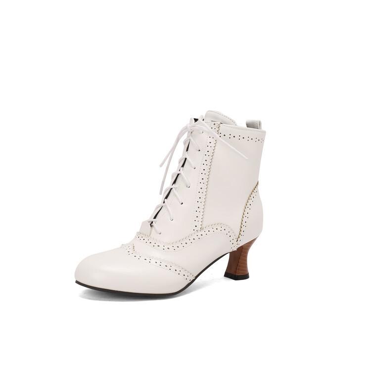 Round Head Lace-up Medium Heel European and American Style Lace-up Martin Boots Short Boots