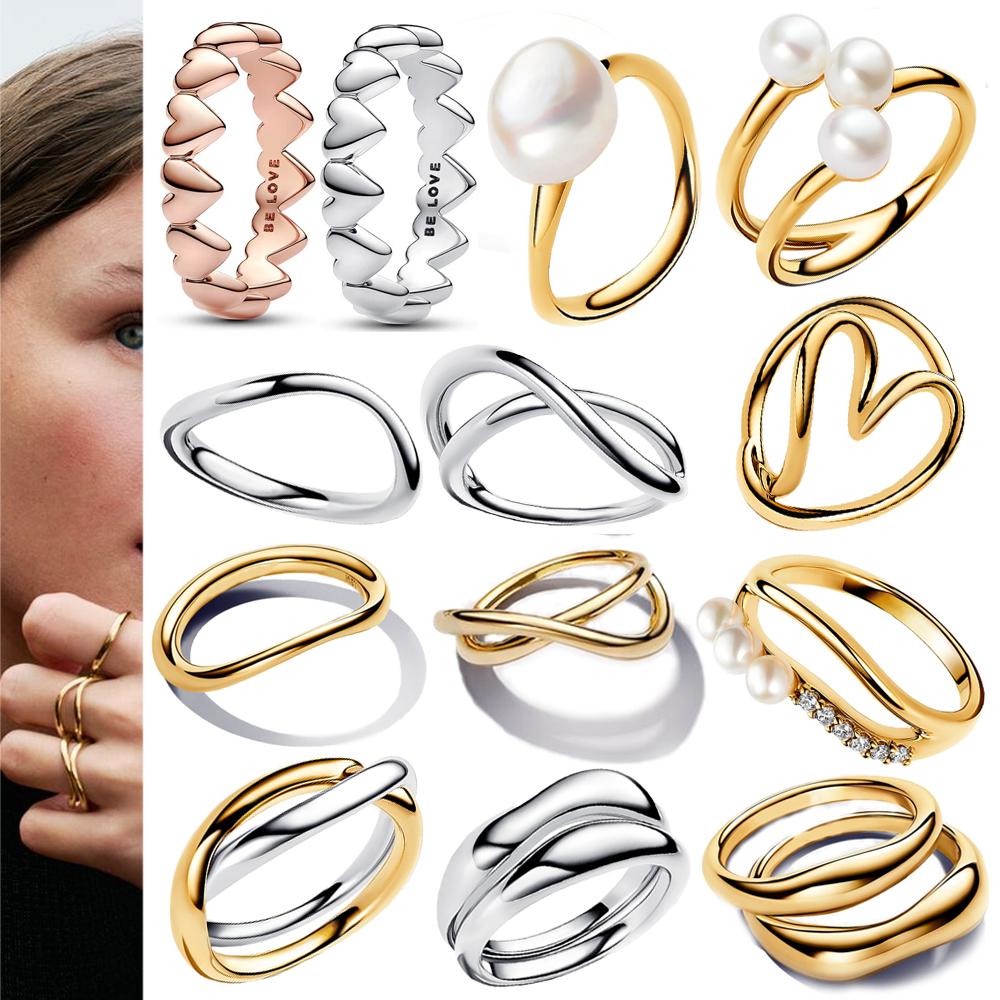Fashion 925 Sterling Copper Organically Shaped Stacking Rings&Heart&Two-tone Entwined Bands Ring Hot Selling Gift Jewely