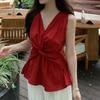 Solid Color Women's Vest Korean Style Slim Fit V-neck Twisted Design Female Sleeveless Camis Summer New Trend Casual Chic Ladies Top