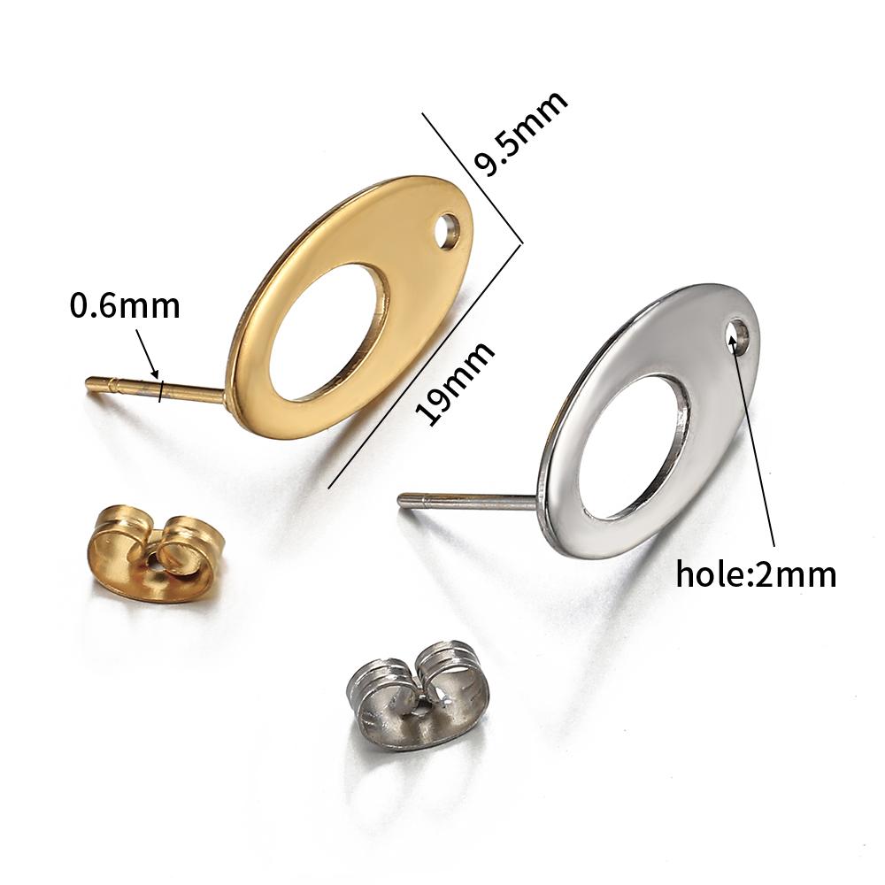 10pcs Stainless Steel Ear Studs Smooth Surface Dangle Earring Base with Hole for Pendant DIY Jewelry Making Accessories Supplies
