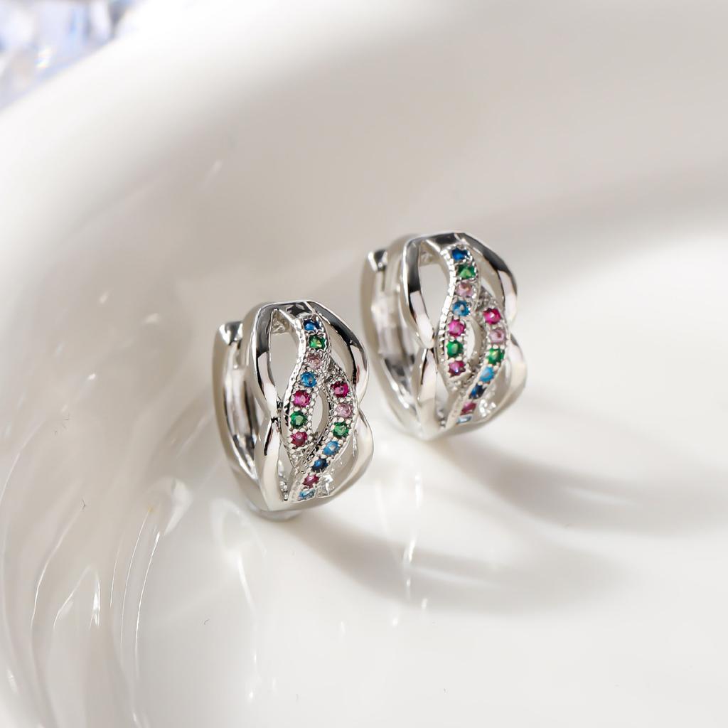 Cute Female Colorful Helix Zircon Stone Hoop Earrings Elegant Gold Color Wedding Jewelry For Women