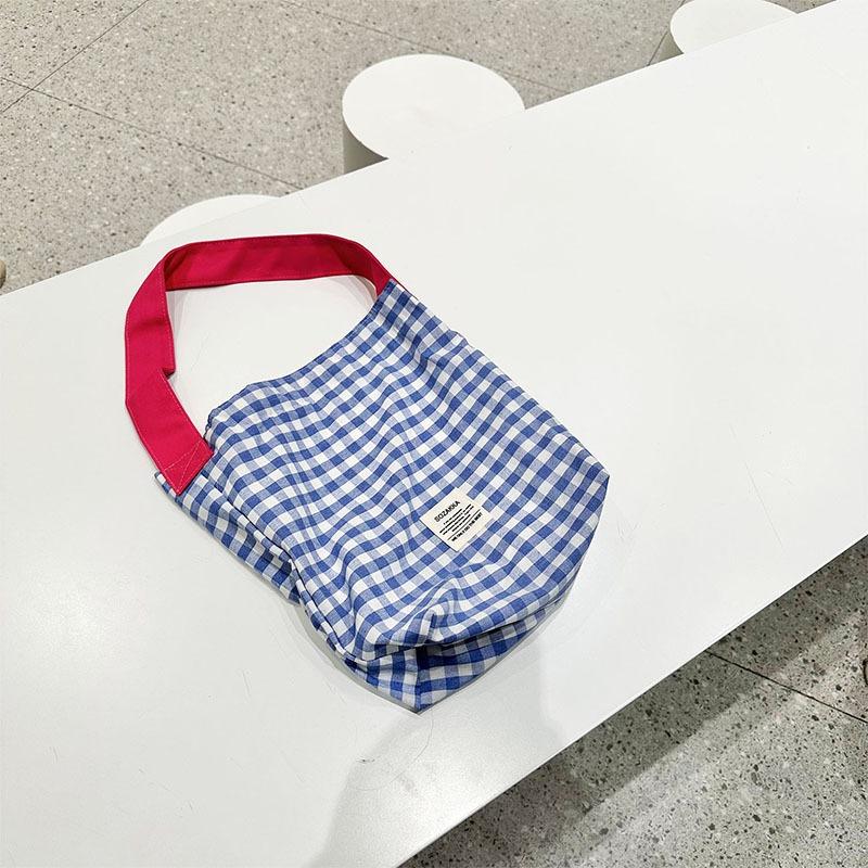 bag female crossbody large capacity contrasting color plaid canvas bag casual simple tote shoulder bag shopping bag