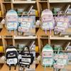 Color Blocked Embroidery Student Backpack Shoulder Bag Pencil Case Set For Casual Summer Wear