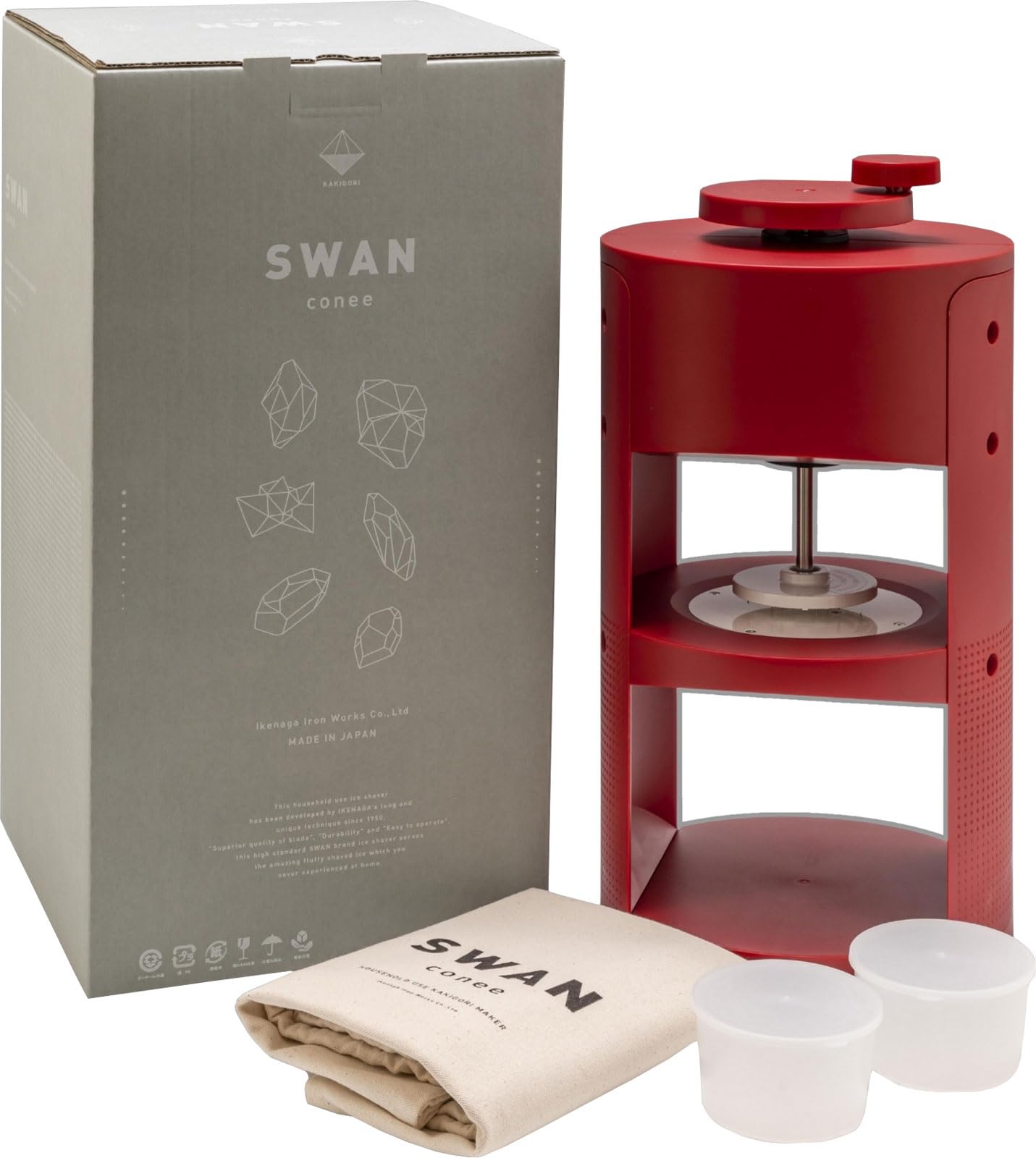Ikenaga Iron Works Brand Shaved Ice Conee Manual Shaved Ice Maker for Home Ice Fluffy Includes 2 Dedicated Ice Maker Made in Japan [SWAN Maker] Use,