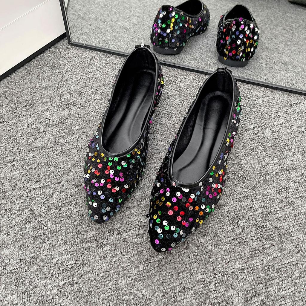 Fashion Shiny Sequins Women's Casual Flat Bottom Shoes Pointed Toe Slip-On Large Size36 43 Summer Loafers Soft Sole Women Shoes Fashion