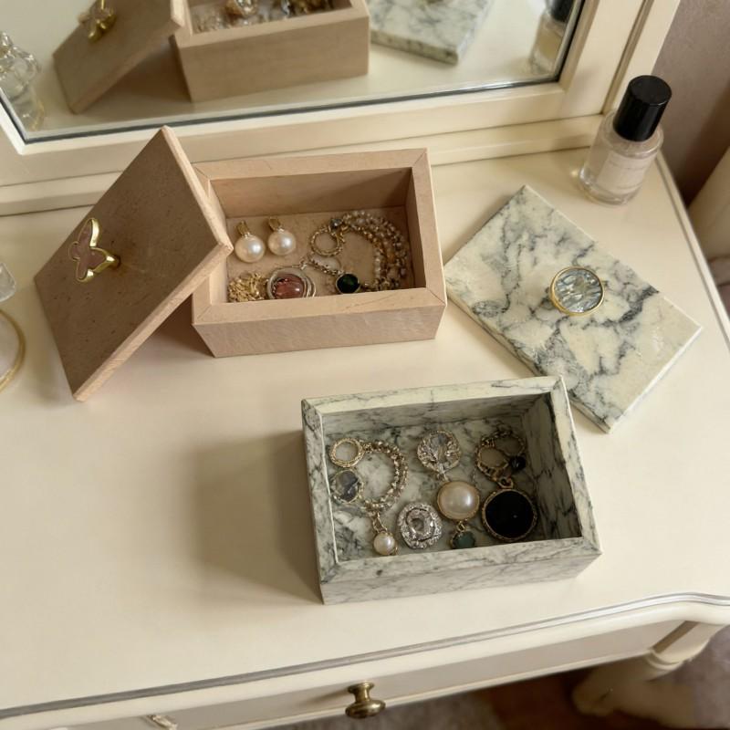 Marble-Style Jewelry Box With Lid Dresser Entryway Key Storage Modern Minimalist Small Organizer