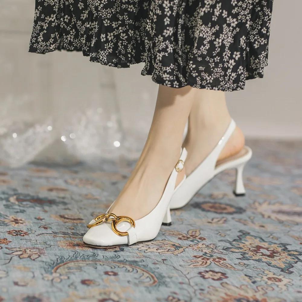 Sandals for Women 2025 Summer New High Heels Womens with A Straight Toe and A Back Empty Sole High Heels Sandal Sandalias Mujer