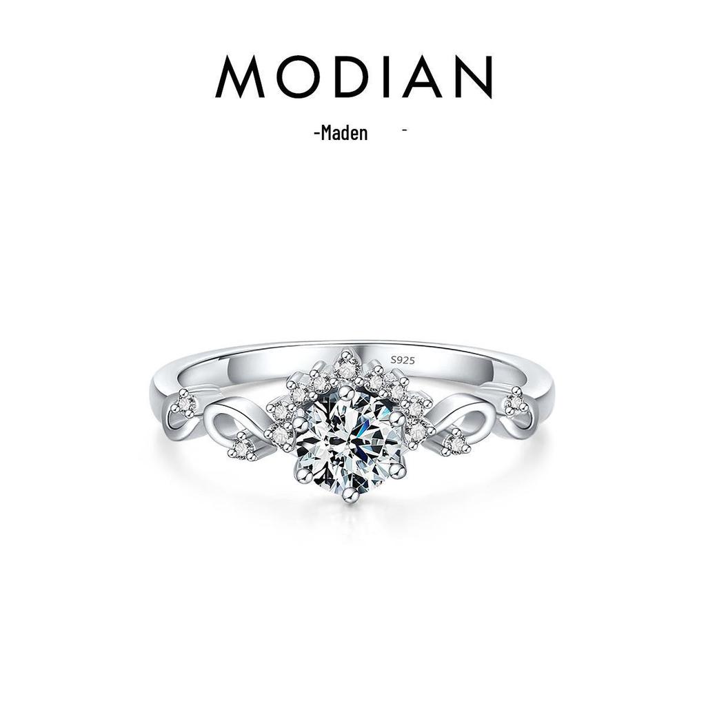 Modian S925 Sterling Silver Zircon Ring: Elegant Korean-Style Women's Wedding Ring with Hollow Design.