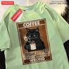 Because Murder Is Wrong Black Cat Drink Coffee Clothing Men Women Street Oversized T Shirts Breathable Cotton Streetwear T-Shirt