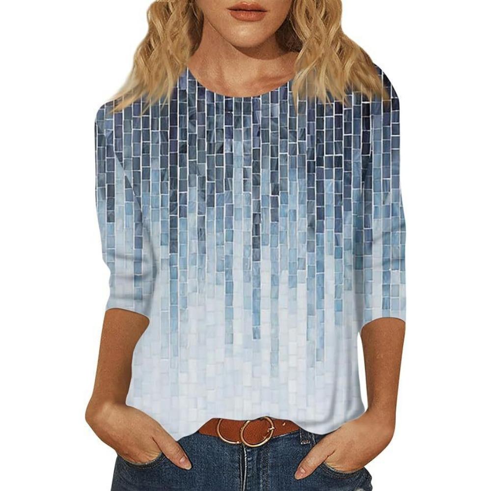 

GMXIA Женские модные повседневные летние блузки и рубашки с круглым вырезом с цветочным принтом и рукавами 3/4 XXXXXL темно-синий