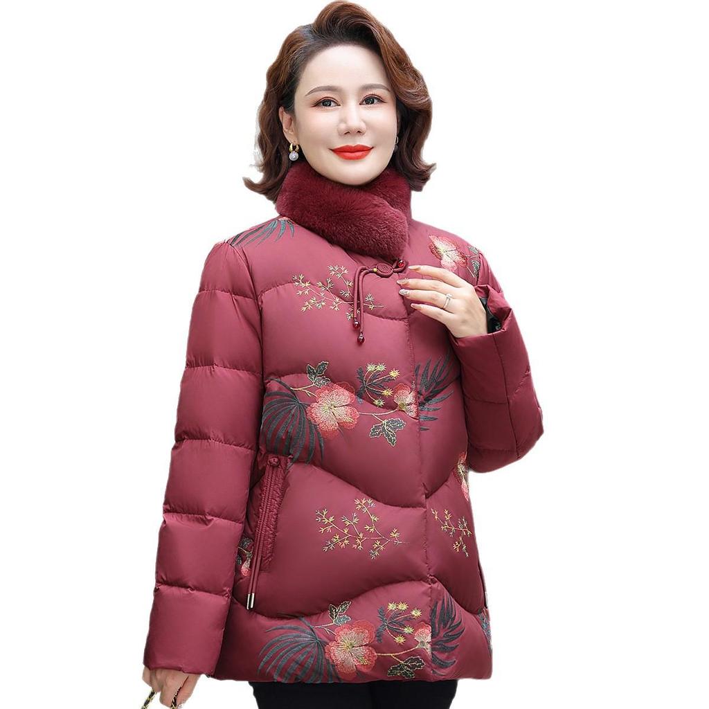 Mom's 2025 Winter White Duck Down Jacket - Grandma's Thickened Style for Middle-aged & Elderly