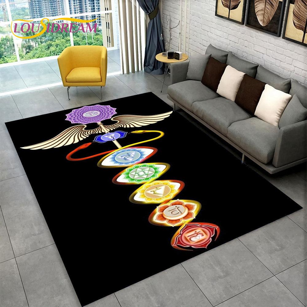 Rainbow 7 Chakra Mandala Bohemia Area Rug,Carpet Rug for Living Room Bedroom Sofa Doormat Decor,Yoga Soft Non-slip Floor Mat