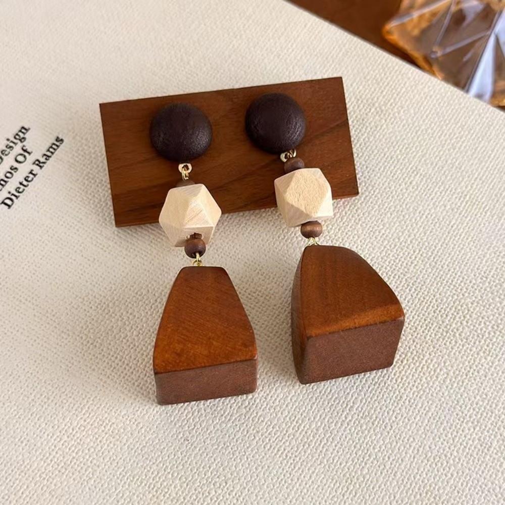Brown Wooden Drop Earrings Flower Beads Dangle Earrings New Woven Tassel Earrings Beach
