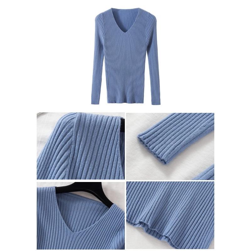 Autumn Winter Women Sweaters Casual Long Sleeve Knitted V Neck Pullover Sweater Femme Basic Solid Jersey Tops Fashion Clothes