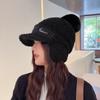 Windproof Knitted Baseball Cap Thermal Ear Flap Protection Hat Fashion Pompom Plush Beanie  Women