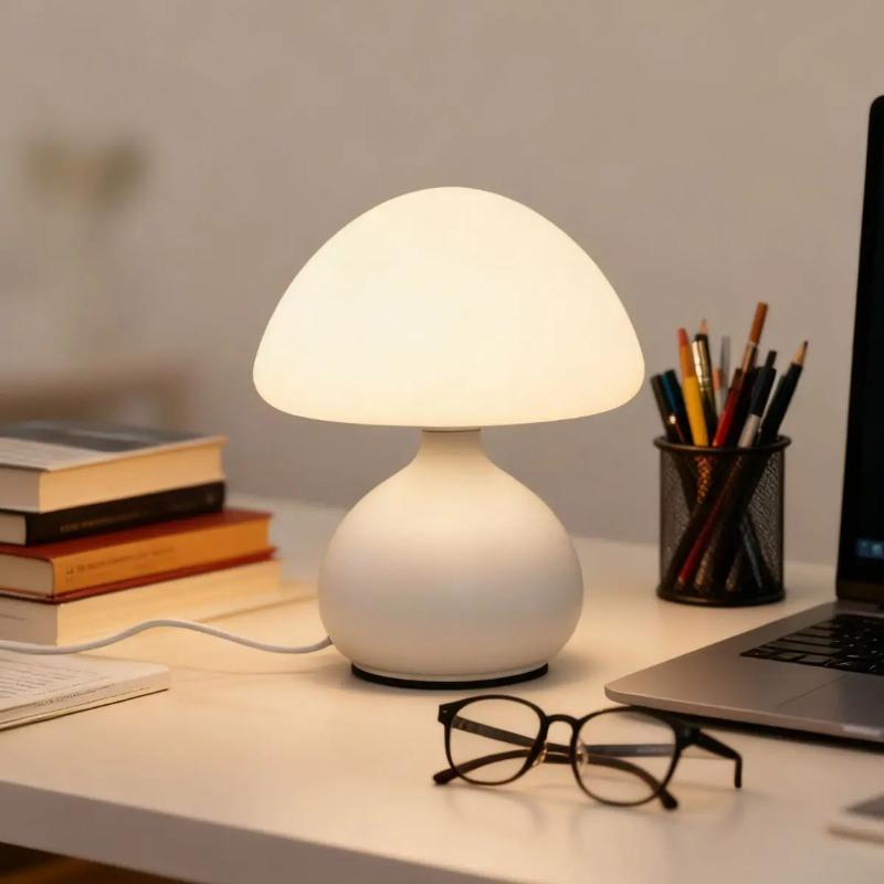 Lampe de Bureau LED Champignon USB Trois Couleurs Réglables Chambre Salon Bureau Décoration Style Crème Ambiance Chaleureuse