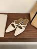 Summer Outside Slides Mules Pointed Toe Woman Slippers Leather Shoes for Women 2025 Black Sandals Flat Heel Korea Style Mujer