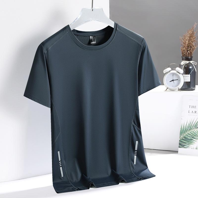 Men's Outdoor Sports Ice Silk Short Sleeved T-shirt, Men's Thin Ice Silk Quick Drying Sports Half Sleeved T-shirt