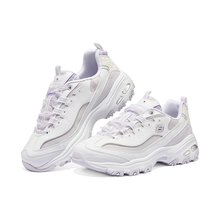 Skechers DLites 1.0 Lace Bear 2.0 Mesh Comfortable Versatile Daily Wear Durable Low-Top Dad Shoes Women Sneaker White Purple 896738-WLV