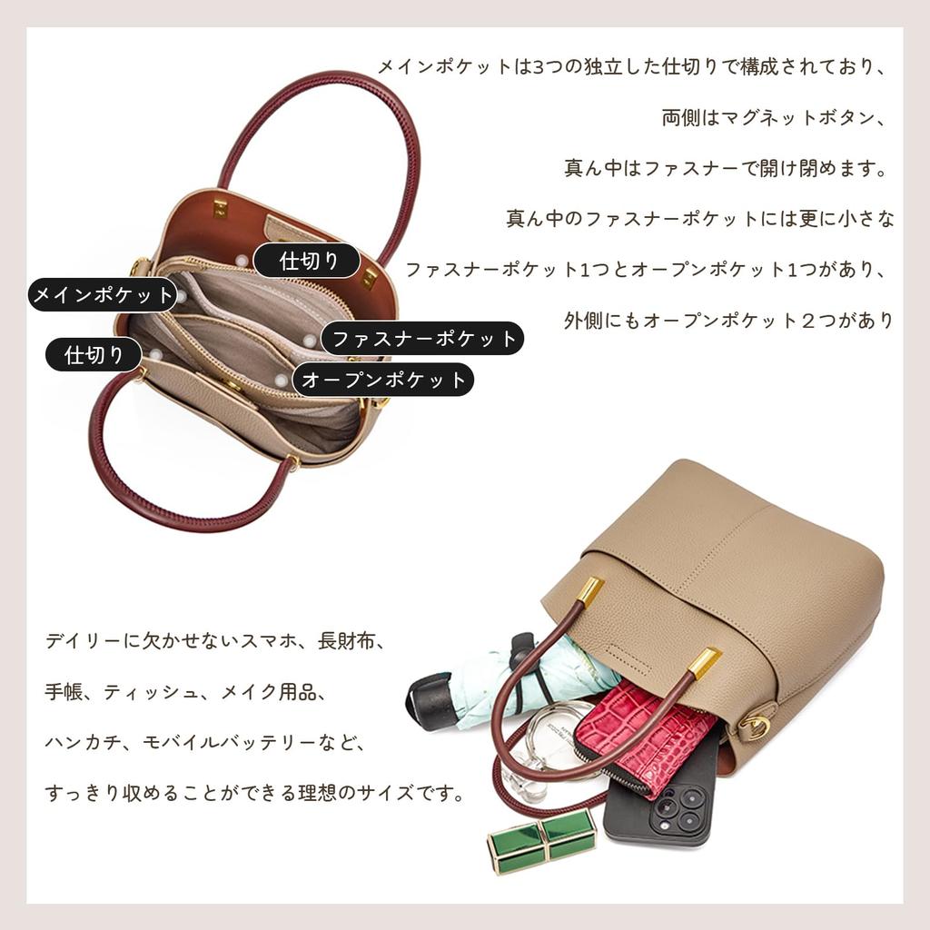 MFFOR Genuine Leather Shoulder Bag with Two and Perfect for and Perfect for Commuting 2-Way Handbag, Straps, Studs, Women, Casual, Simple, Stylish,