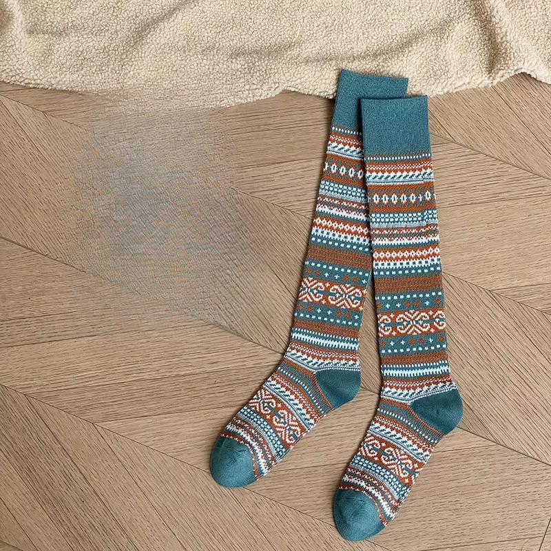 Autumn Winter Knitted Women Stockings JK Japanese Cotton Solid Color Girls Long Socks Stockings Ethnic Harajuku Retro Knee Socks