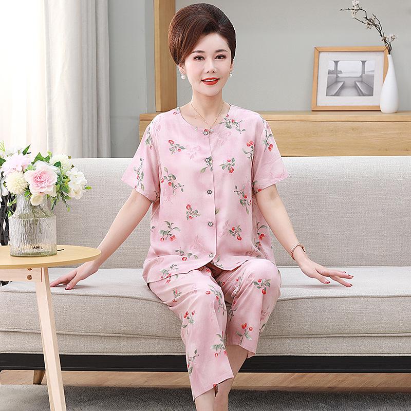 Women's Pajamas Short Sleeve Long Pants Loungewear Button Cardigan Set