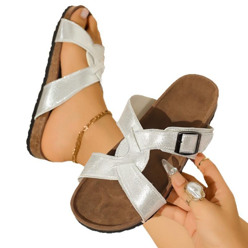 Summer New Buckle Fish Mouth Thick Bottom Fashion Beach Cross Sandals Women
