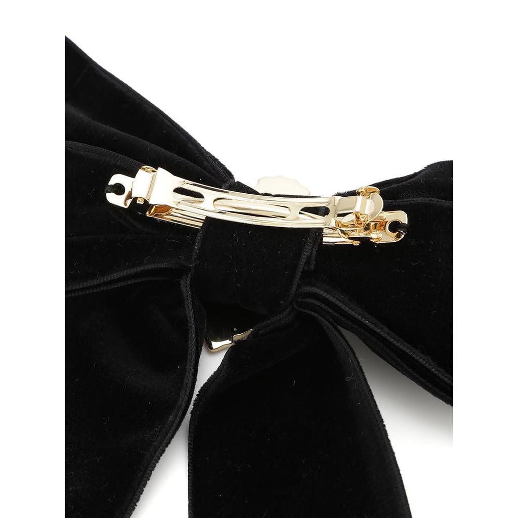 SNIDEL Emblem Ribbon Hair Barrette SWGG264663 2-Way Velvet Ribbon Hair Clip with Removable Brooch Black Free Size