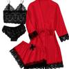 2025 European & American Women's Sexy Lace Pajama Set - 4-Piece Homewear with Camisole & Dress.