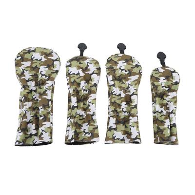 4 Stück Golfschlägerkopfhaube PU Dickes Plüsch Verschleißfest Golf Putterabdeckung mit Nummernschild Camouflage Grün