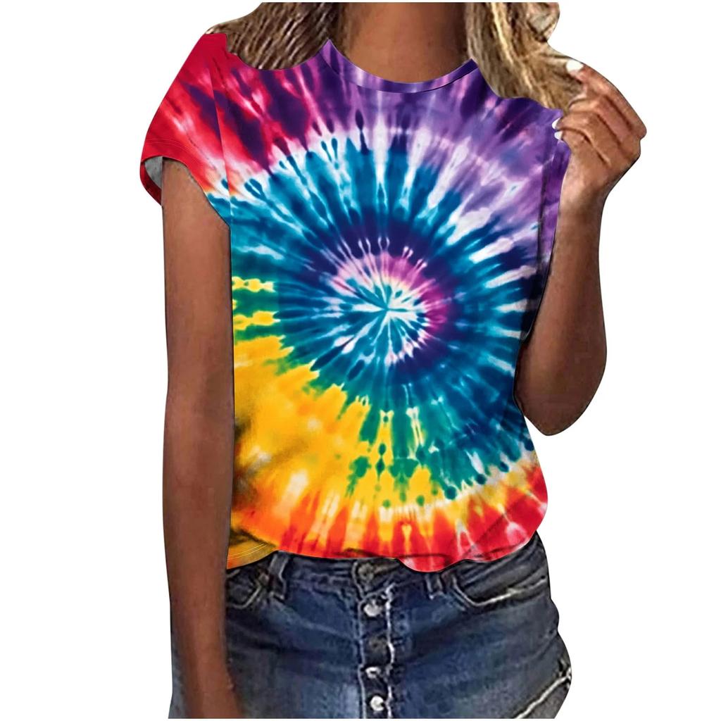New Colorful Tie Dye 3D Print T-Shirts Women Summer O-Neck Short Sleeve T Shirt Y2k Harajuku Tees Streetwear Top Female Clothing