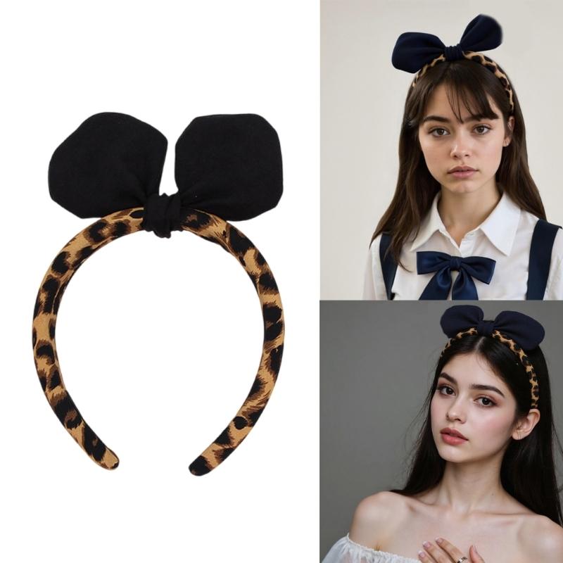3D Rabbits Ears Leopard Print Bows Headbands Soft Elastic Hair Accessory Hairband For Women Girls Party Headwear
