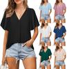 Women's Summer New V-Neck Chiffon Shirt Ruffled Loose Short Sleeve Top