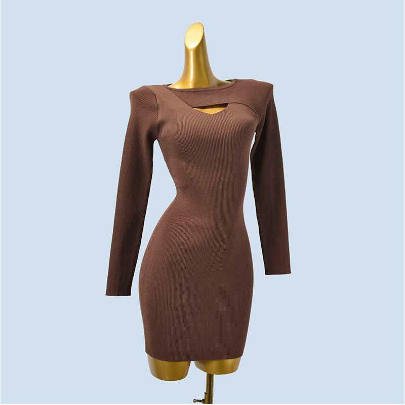 

Knitted dress Women Slim fit Short Temperament Slimming Sexy Sheath Base Inner wear Sweater Design Sense Autumn Curry All yards